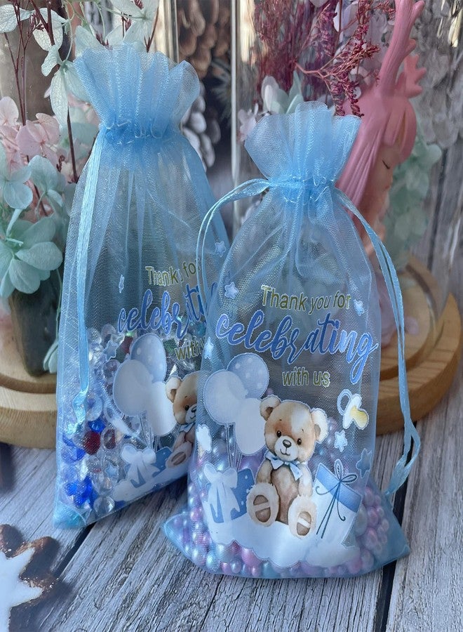 LXKBD 50PCS Organza Bags for Baby Shower Party Favor,4x6 Inch Small Blue Sheer Drawstring Mesh Pouch for Boy Birthday Gift Bag - Image 5
